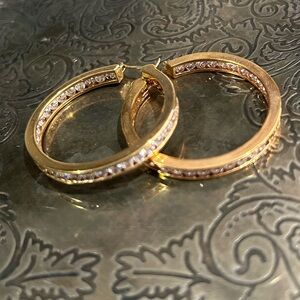 Gold Hoop Earrings with Crystal Pavé - Women Jewelry